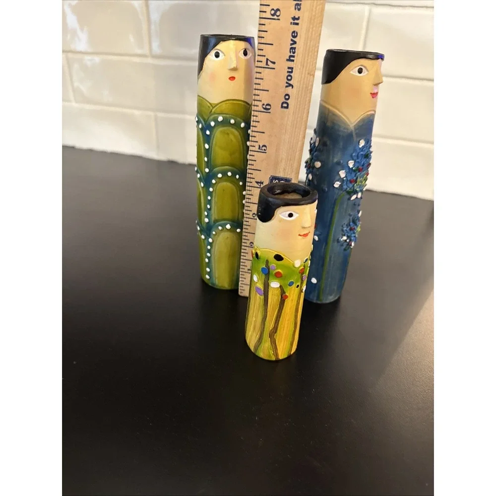3 Spring Family Bud Vases Resin Bohemian Family Vase Hand Painted Home Decor‎